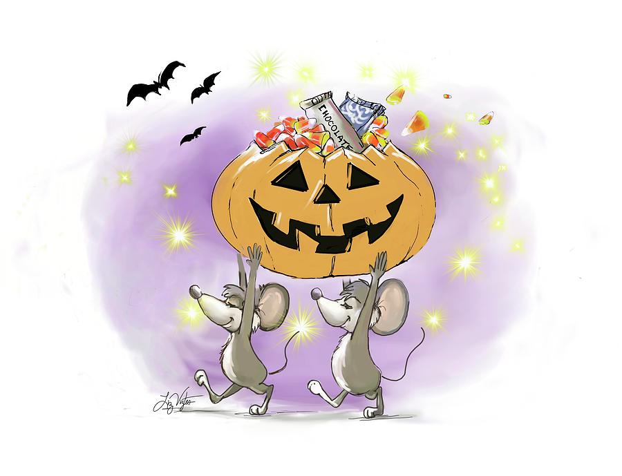 Mic and Macs Happy Halloween Pumpkin Treats Digital Art by Liz Viztes