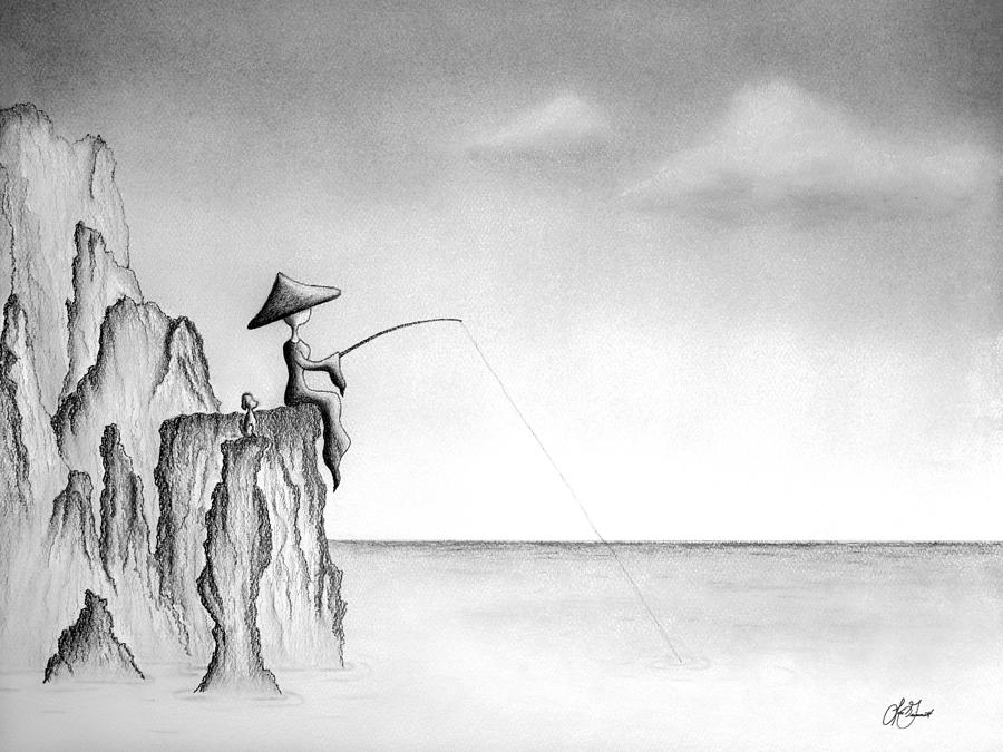 Micah Monk 03 - Fishing Drawing by Lori Grimmett