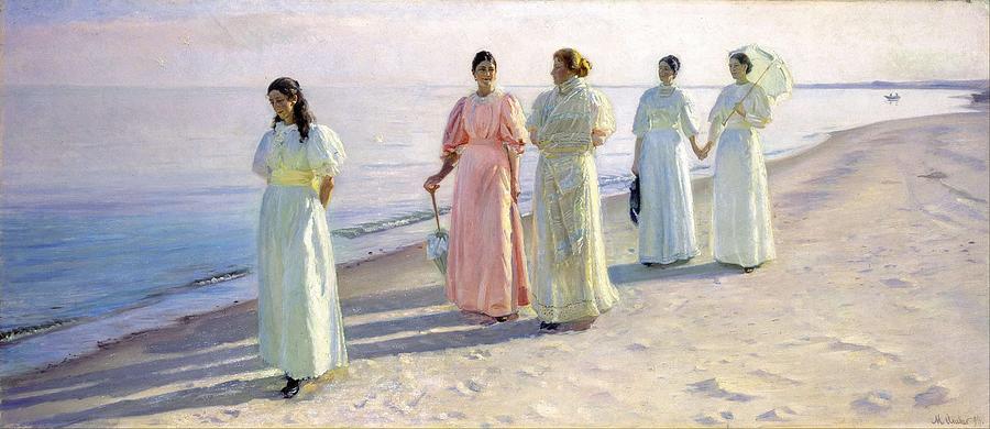 Michael Ancher - A Stroll On The Beach Painting