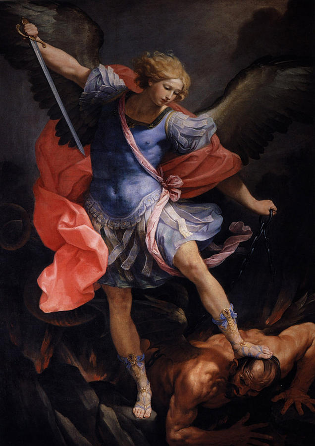 Archangel  Michael Defeated Satan Painting by MotionAge Designs