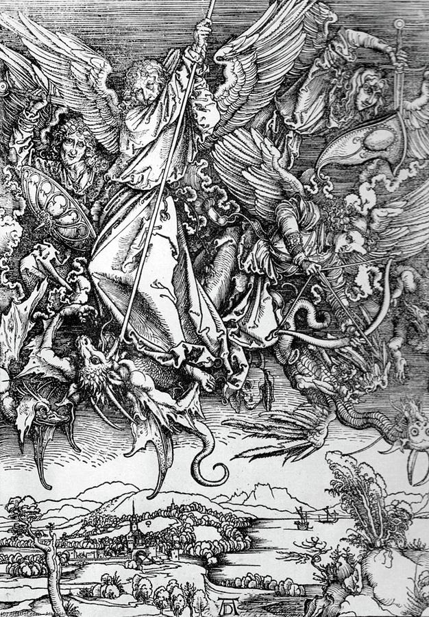 Michael defeats Satan Painting by Albrecht Durer