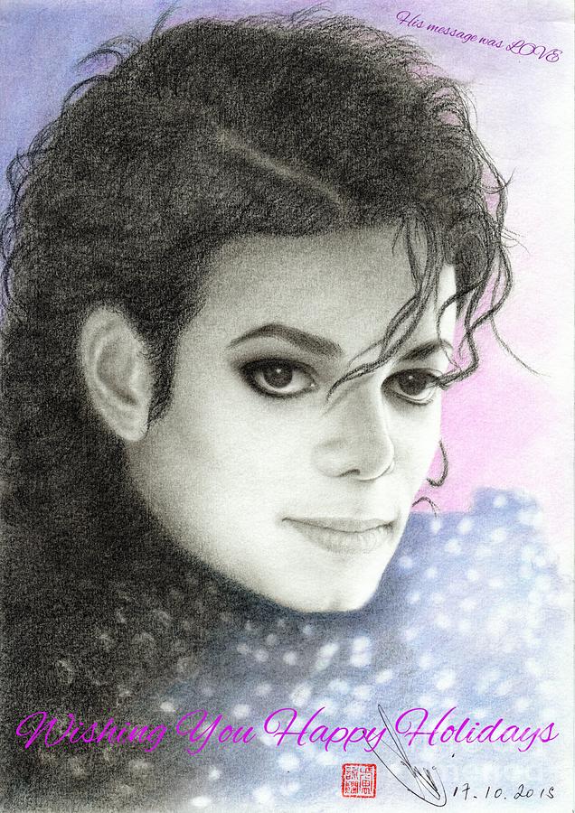 Michael Jackson Christmas Card 2015 - His message was LOVE Drawing by Eliza Lo