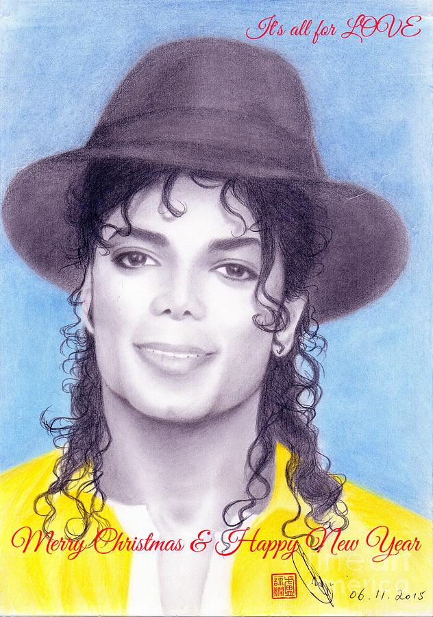 Michael Jackson Christmas Card 2015 - Its all for LOVE Drawing by Eliza Lo