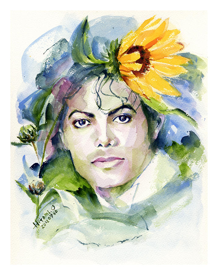 Michael Jackson Drawing - Michael Jackson Sunflowers in the sky by Hitomi Osanai
