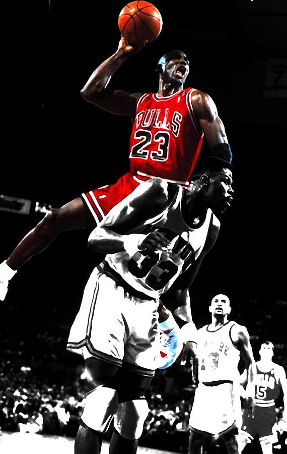 Michael Jordan Piggy Back Ride Slam Dunk Mixed Media by Brian Reaves