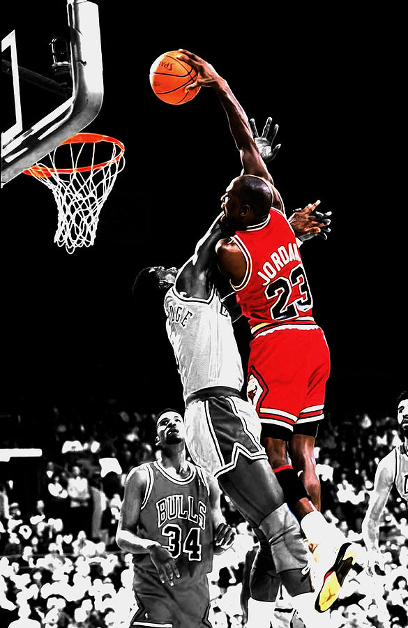 Michael Jordan Mixed Media - Michael Jordan Power Slam by Brian Reaves Michael Jordan Mixed Media - Michael Jordan Power Slam by Brian Reaves