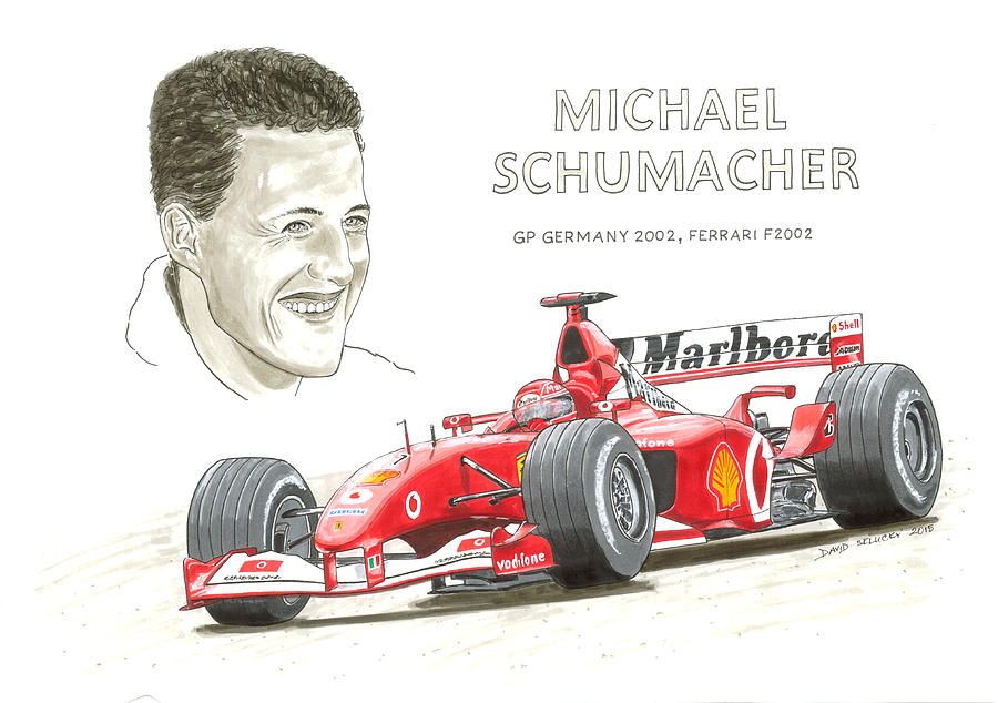 Michael Schumacher on ferrari Drawing by David Selucky
