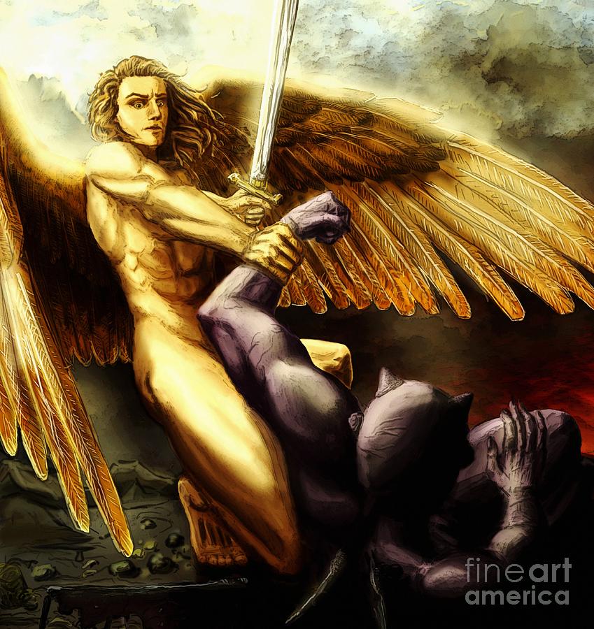 Michael Vs Devil Painting by Archangelus Gallery
