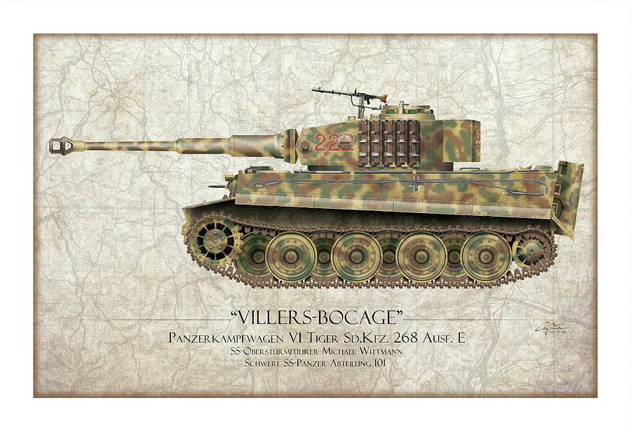 Tiger Digital Art - Michael Wittmann Tiger Tank 222 - Map Background #1 by Craig Tinder