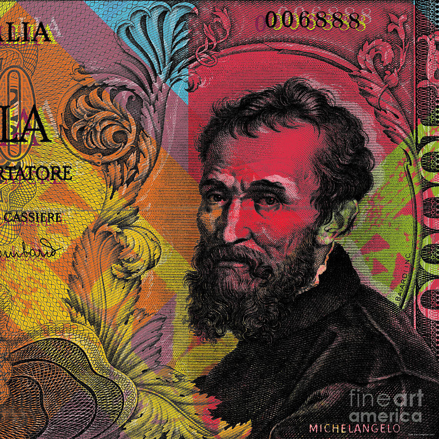 Michelangelo 10000 lire banknote portrait Digital Art by Jean luc Comperat