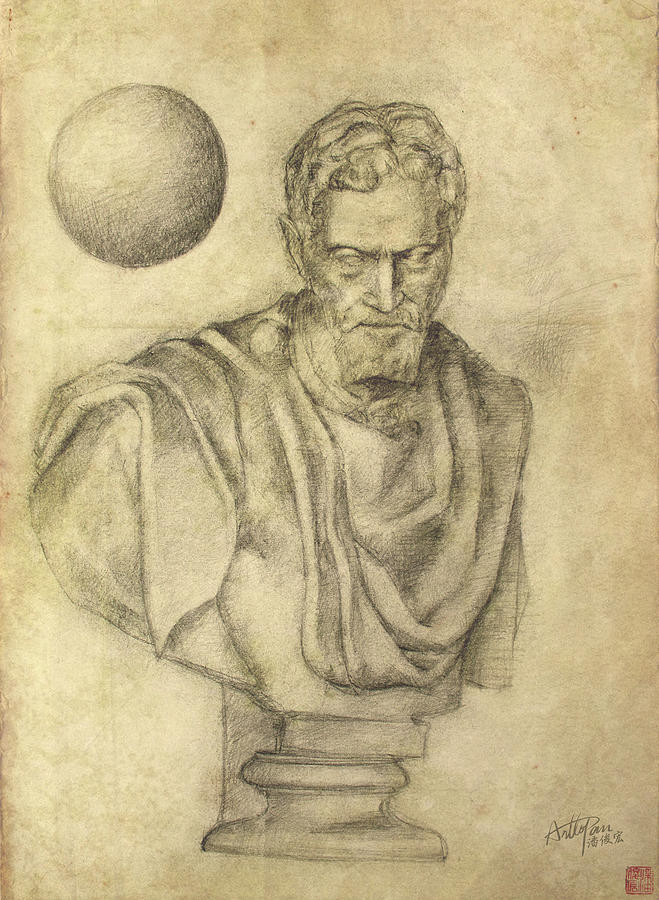 Michelangelo plaster statue-ArtToPan-realistic pencil sketch painting work Drawing by Artto Pan