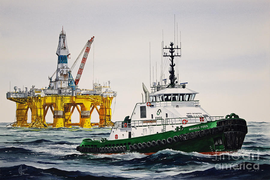 Foss Tugboat Painting - Michele Foss and Polar Pioneer by James Williamson