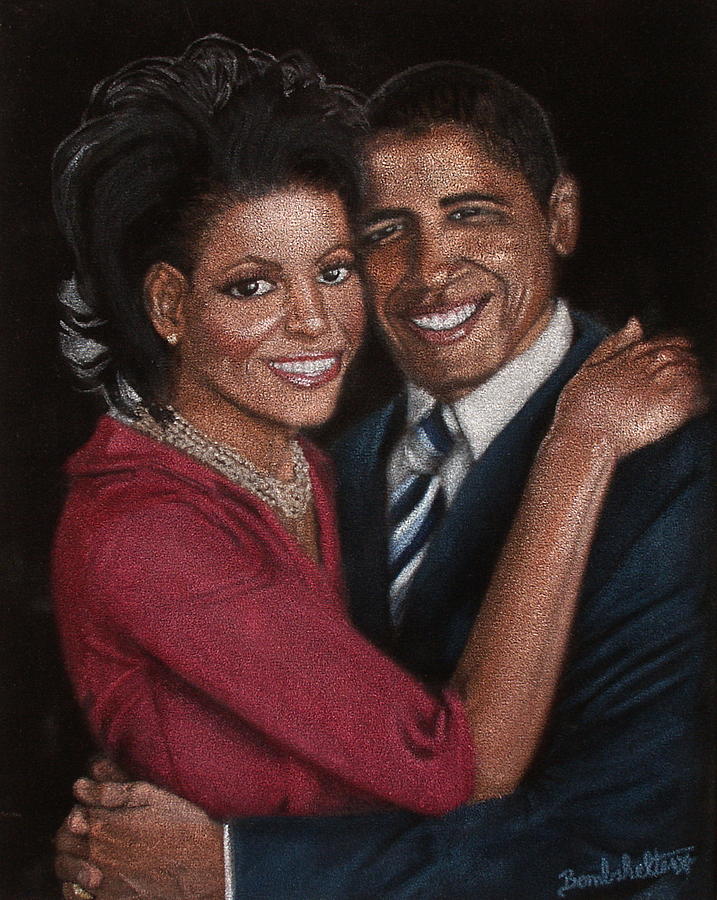 Black Velvet Painting - Michelle and Barack by Diane Bombshelter