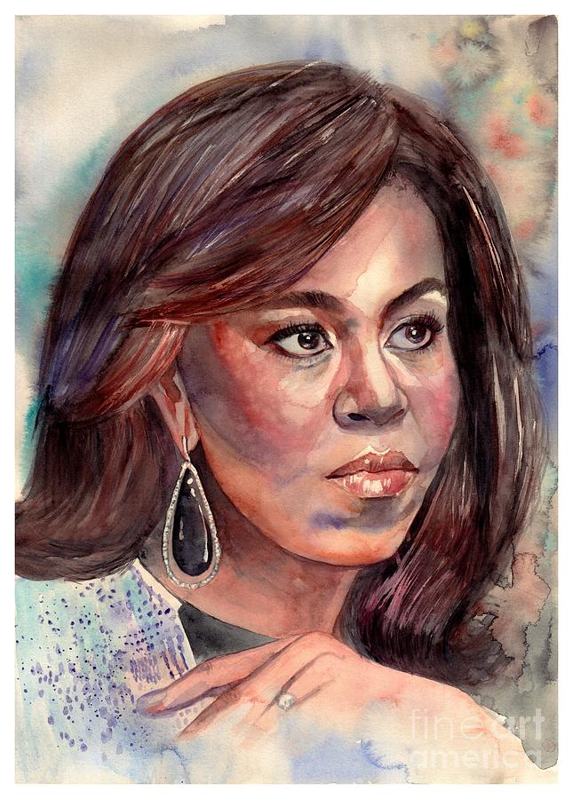Black And White Painting - Michelle Obama portrait by Suzann Sines