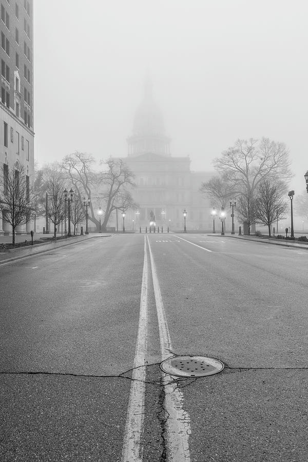 Michigan Capitol Foggy Morning Michigan Ave Photograph by John McGraw