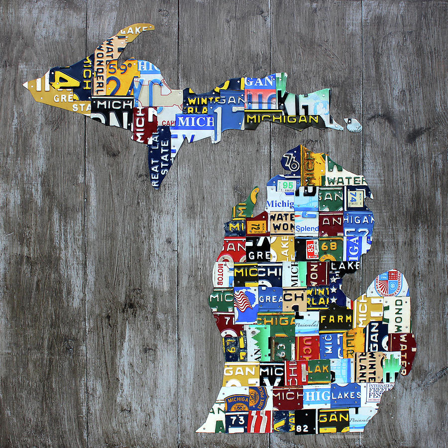 Michigan Counties Patchwork License Plate Art Recycled Vintage Map 2017 Edition  Mixed Media by Design Turnpike