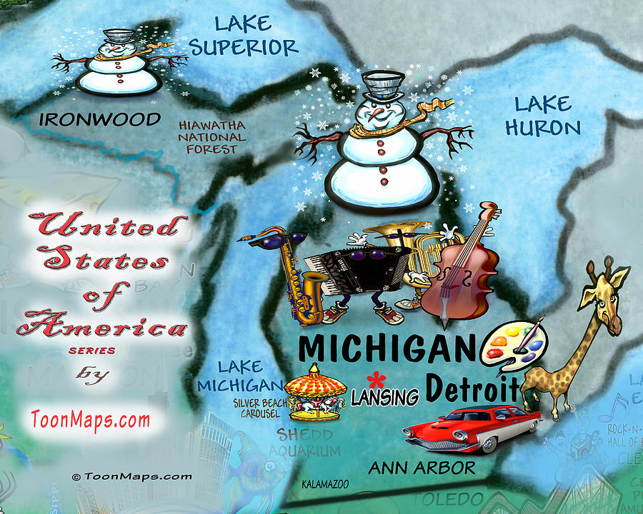 Michigan Fun Map Digital Art