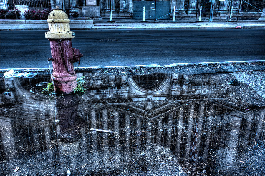 Michigan Grand Central Station Reflection in Fire Hydrant Puddle Photograph by Joseph Skalny Michigan Grand Central Station Reflection in Fire Hydrant Puddle Photograph by Joseph Skalny