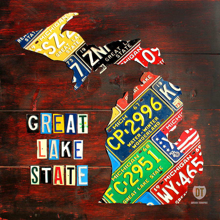 Detroit Mixed Media - Michigan License Plate Map by Design Turnpike