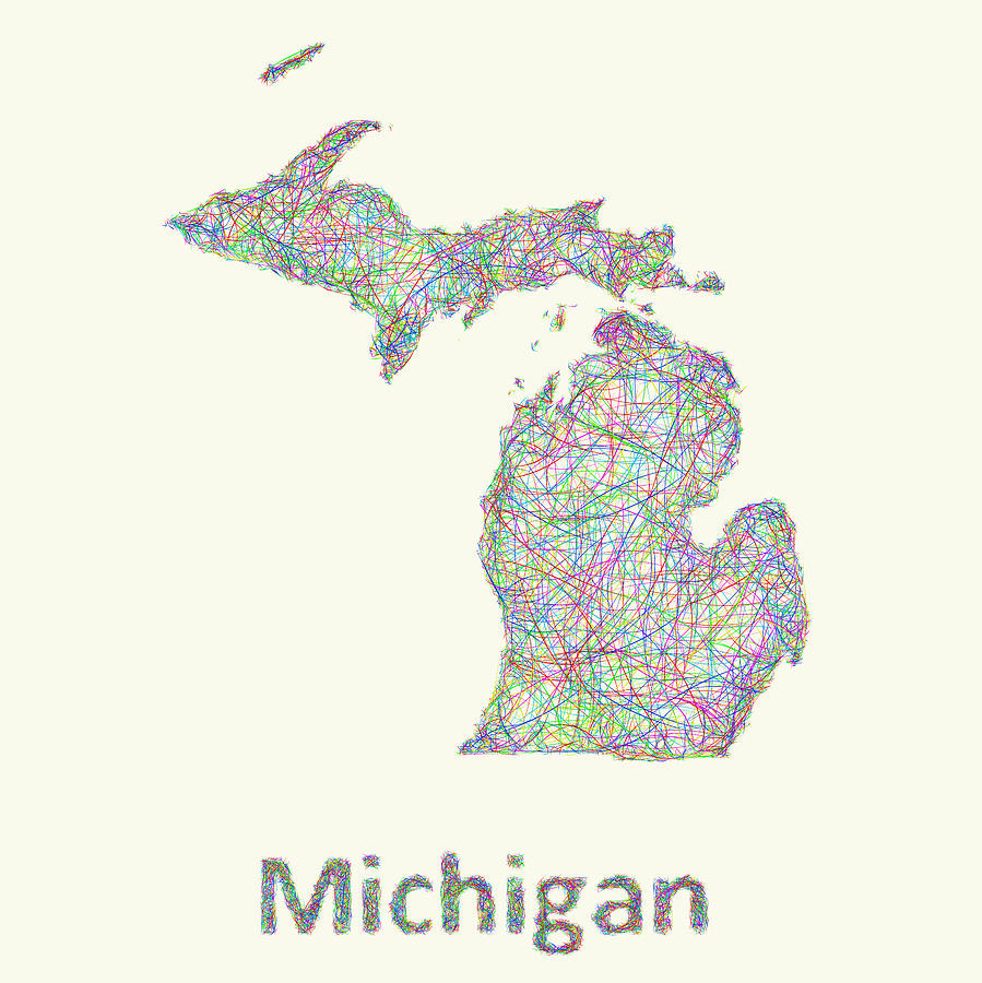 Michigan Map Digital Art - Michigan line art map by David Zydd