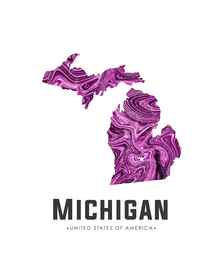 Michigan Map Art Abstract in Purple Mixed Media by Studio Grafiikka