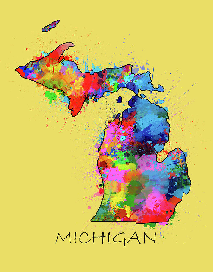 Michigan Map Color Splatter 4 Digital Art by Bekim M