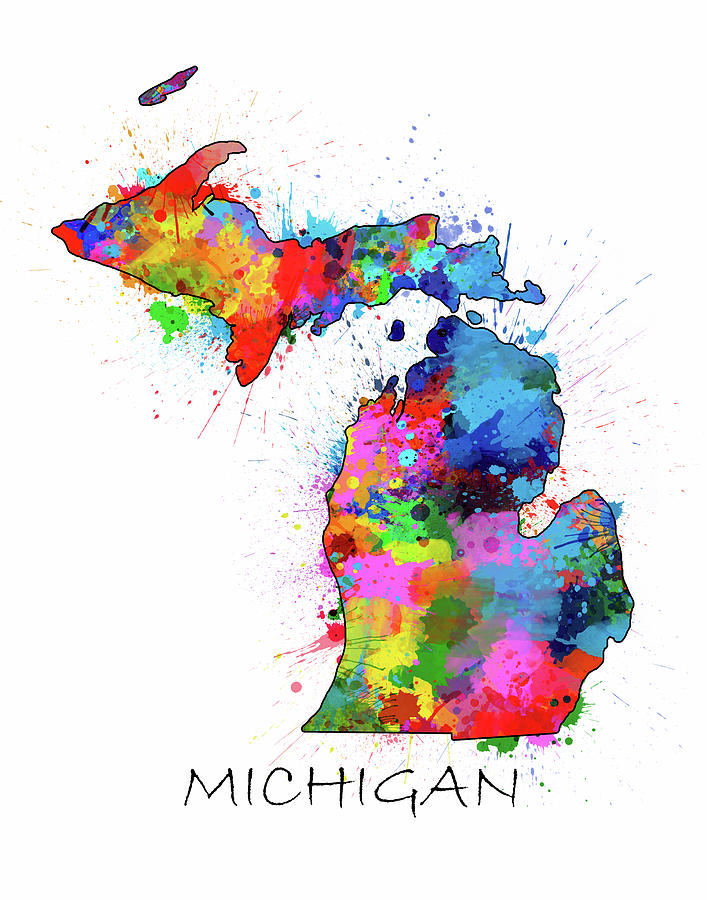 Detroit Tigers Digital Art - Michigan Map Color Splatter by Bekim M