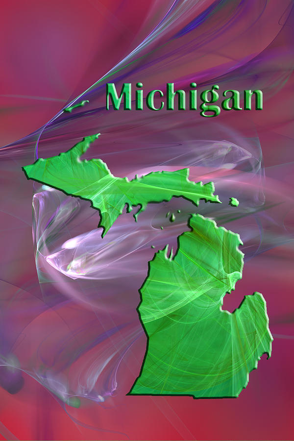 Abstract Painting - Michigan Map by Roger Wedegis