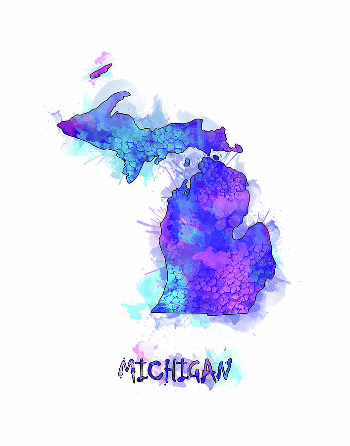 Detroit Tigers Digital Art - Michigan Map Watercolor 2 by Bekim M