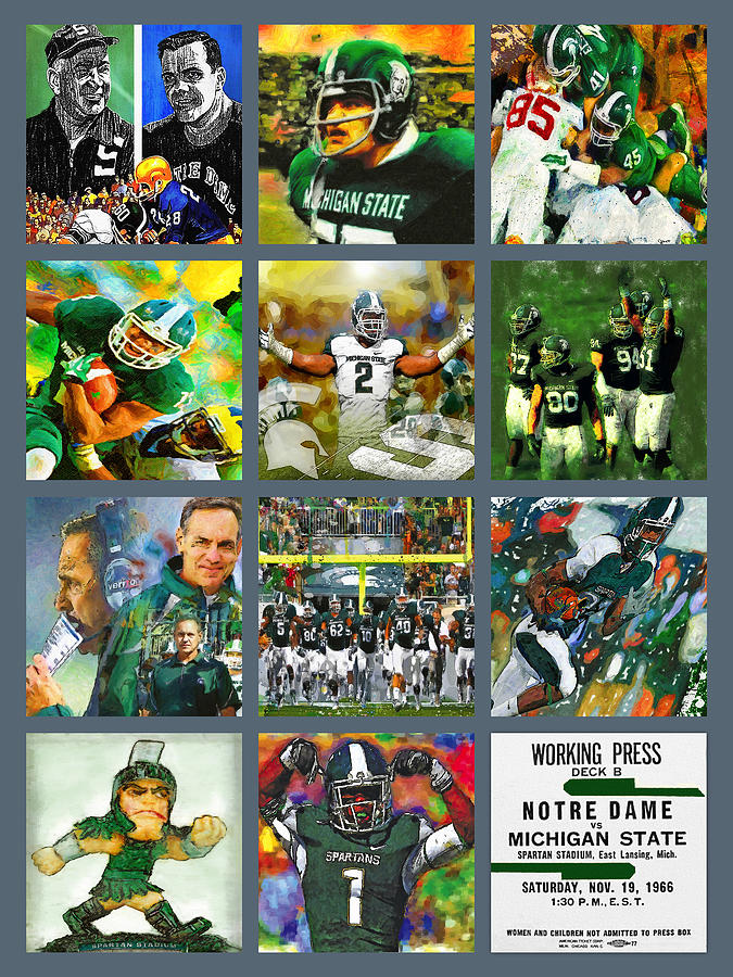 Football Painting - Michigan State Spartans Football Collage by John Farr