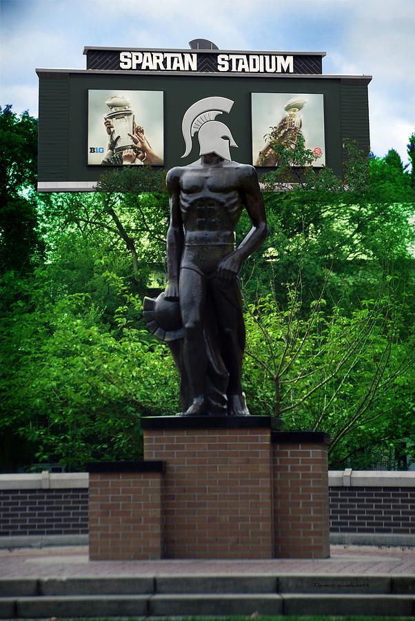 Michigan State University Spartan Statue Merge Vertical Photograph By Thomas Woolworth