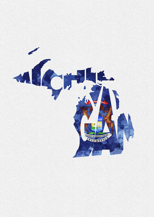 Michigan Typographic Map Flag Digital Art by Inspirowl Design