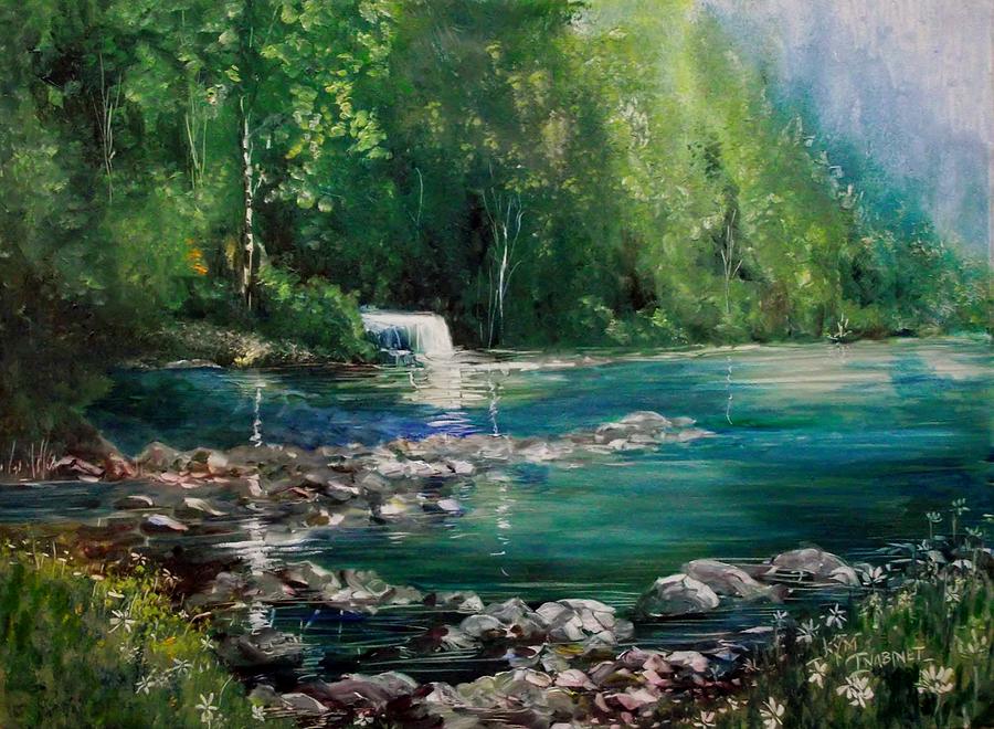 Waterfall Painting - Michigan Upper Peninsula Falls by Kym Inabinet