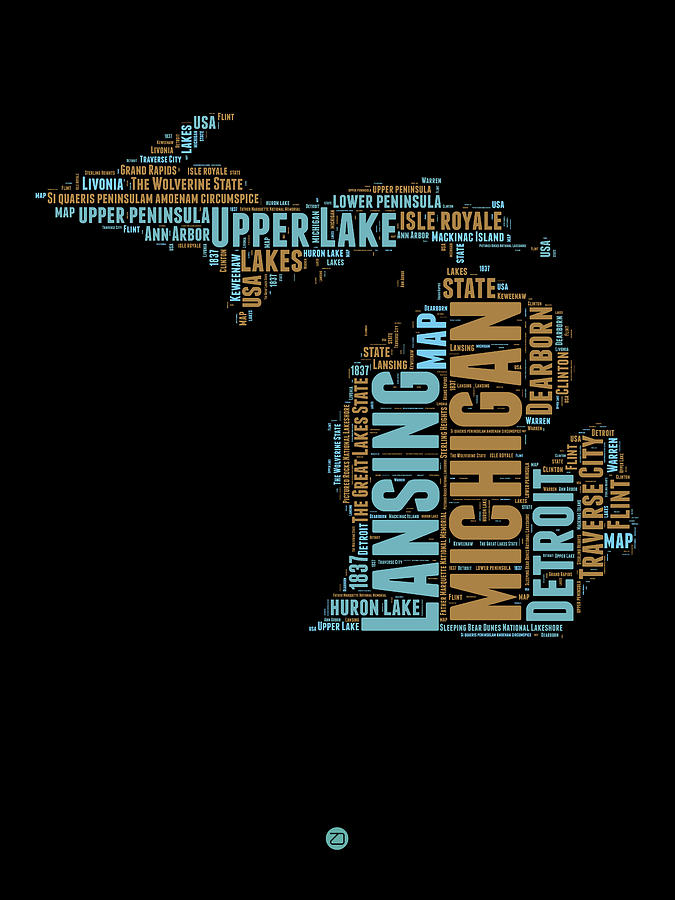 Michigan Map Digital Art - Michigan Word Cloud Map1 by Naxart Studio