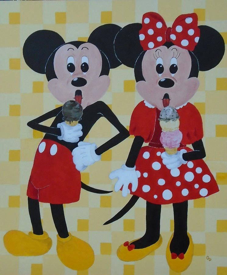 Mickey and Minnie Love Ice Cream Painting by Georgia Donovan