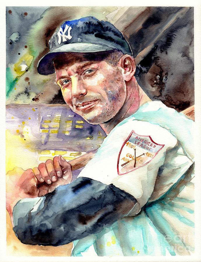Mickey Mantle Painting - Mickey Mantle watercolor by Suzann Sines