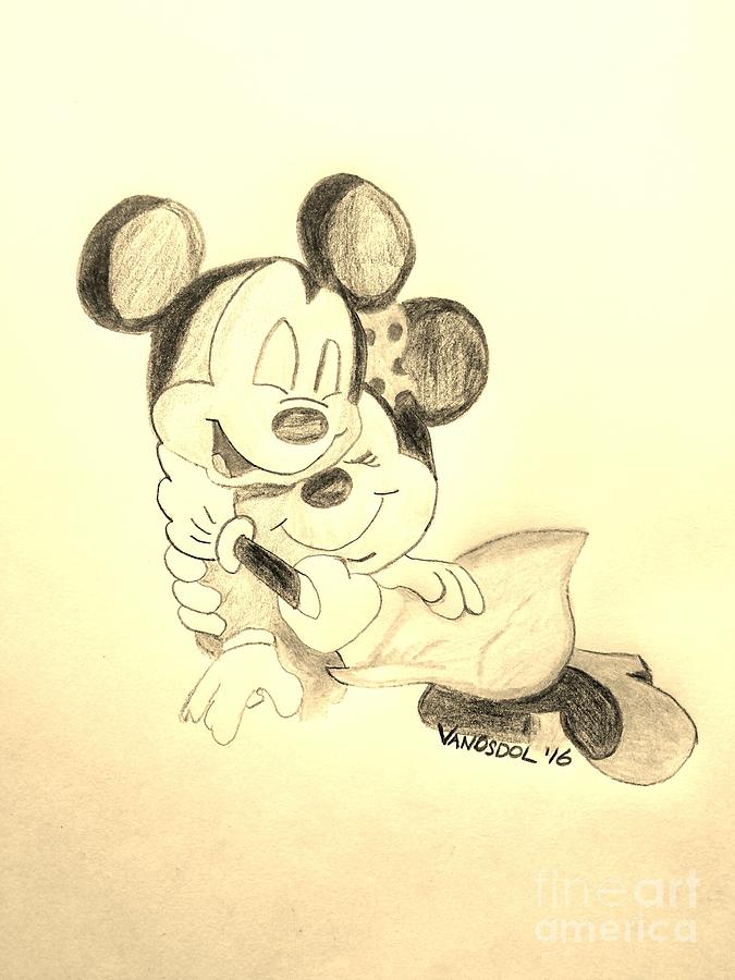 Disney Digital Art - Mickey Minnie Cuddle Buddies - Sepia by Scott D Van Osdol Disney Digital Art - Mickey Minnie Cuddle Buddies - Sepia by Scott D Van Osdol