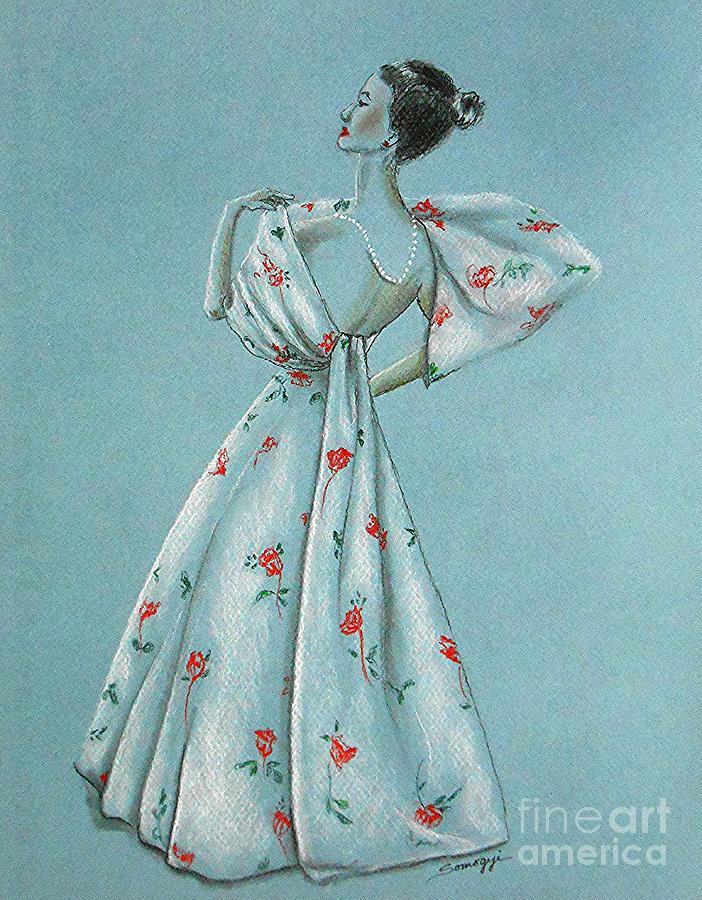 Mid-Century Mode -- Drawing of 1950s Fashion Drawing by Jayne Somogy