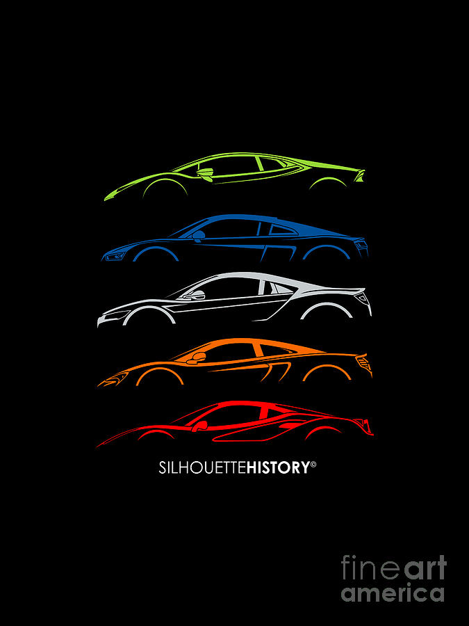Mid-engine Sports Cars SilhouetteHistory Digital Art by Gabor VIda