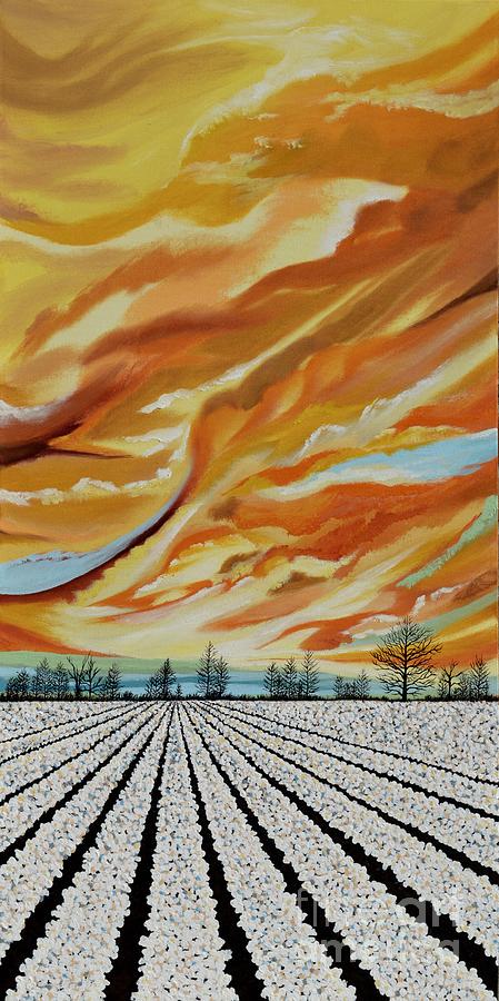Sunset Painting - Middle Panel Cotton Field Triptych by Terry  Hester