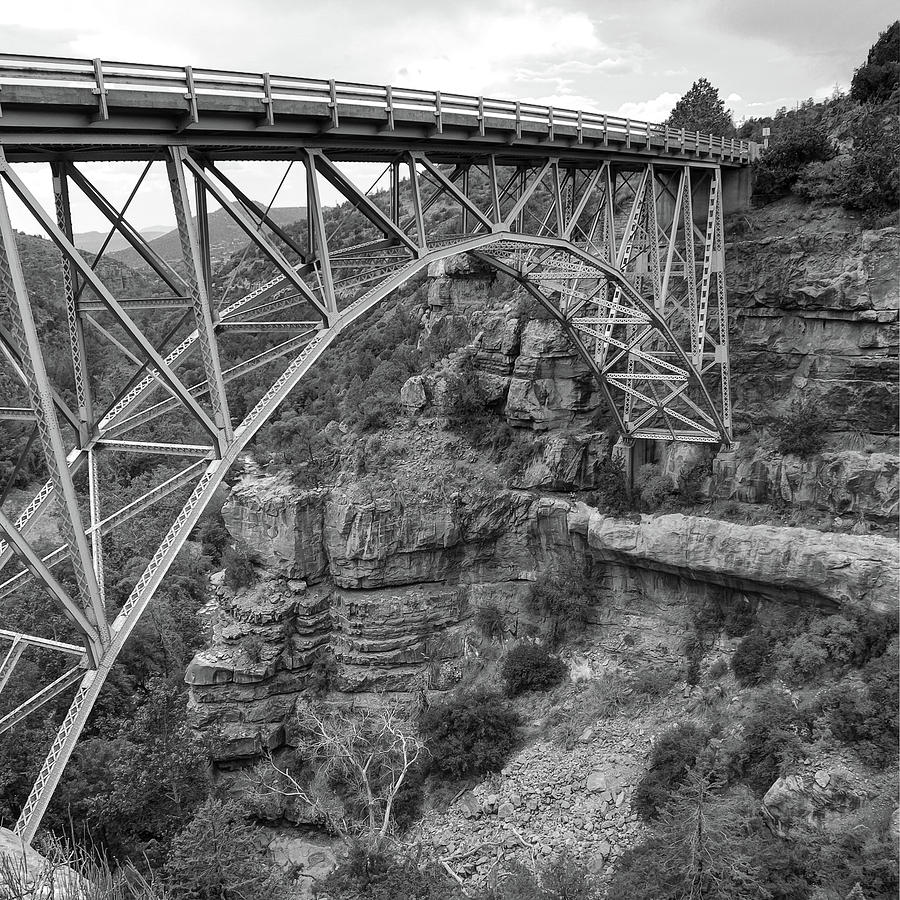 Black And White Photograph - Midgley Bridge in Sedona Arizona Black and White - 1x1 by Gregory Ballos