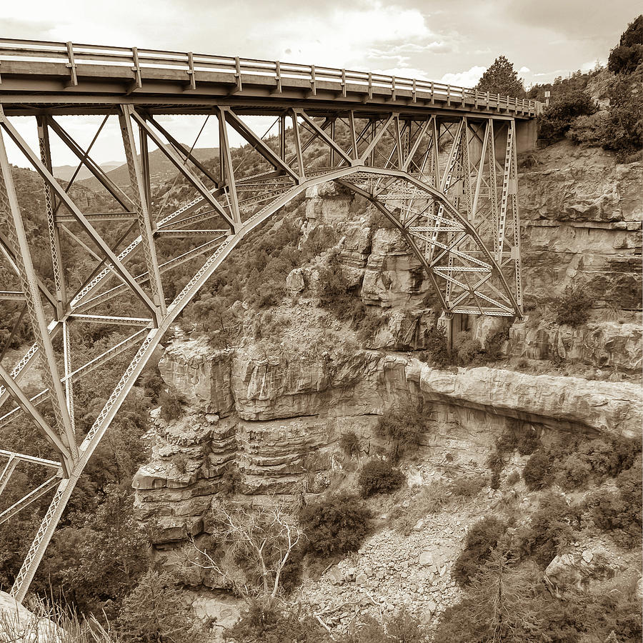 Nature Photograph - Midgley Bridge in Sedona Arizona Sepia - 1x1 by Gregory Ballos
