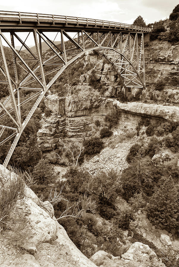 Midgley Bridge - Oak Creek Canyon in Sedona Arizona Sepia Photograph by Gregory Ballos