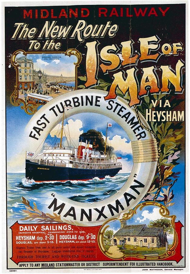 Midland Railway - The New Route to the Isle of Man - Retro travel Poster - Vintage Poster Mixed Media by Studio Grafiikka