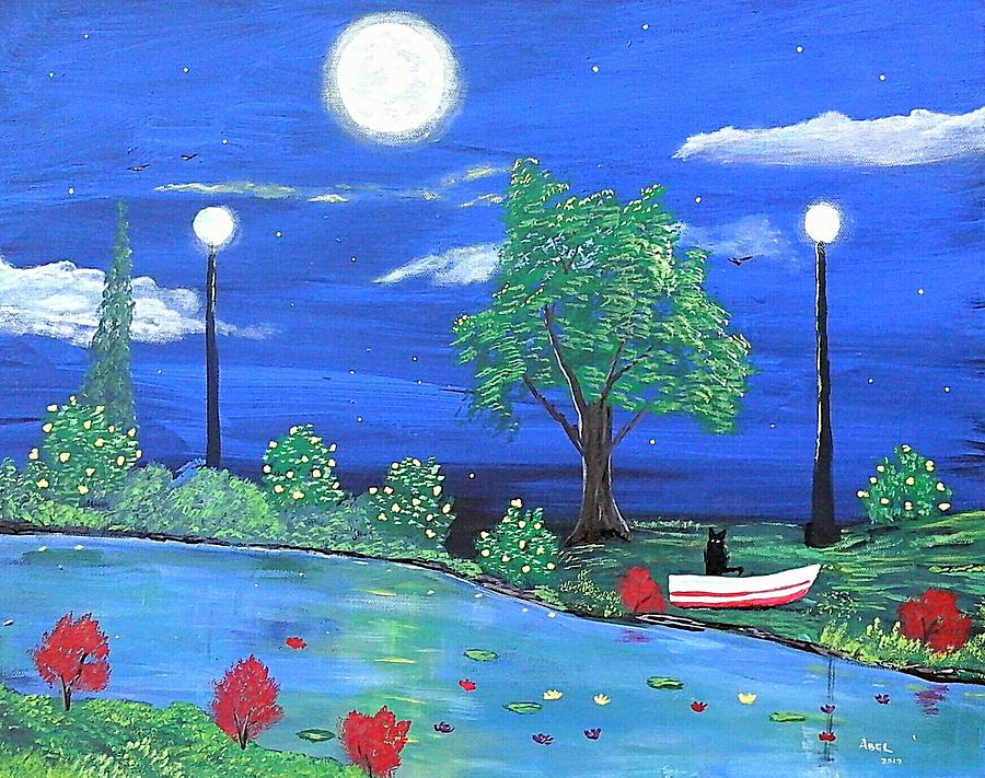 Pond Painting - Midnight  by Abel Padilla