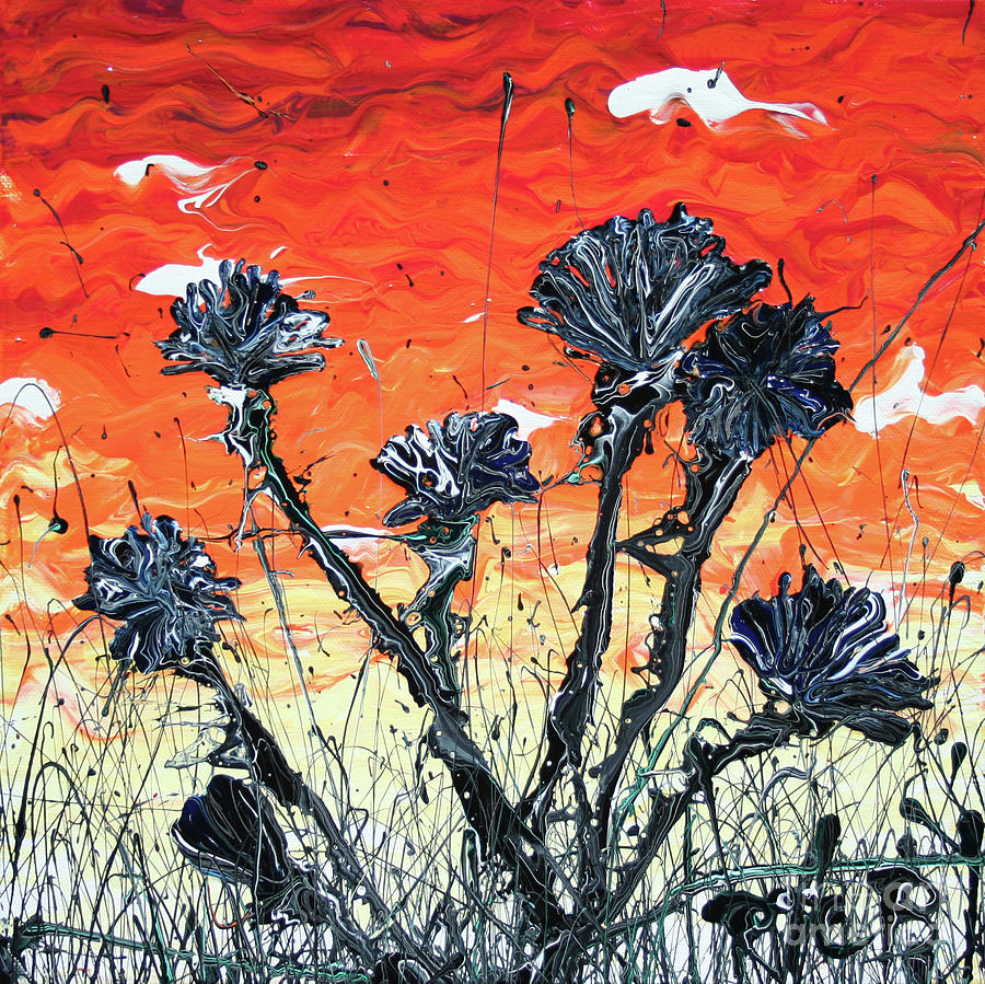 Midnight Asters Opening at Sunset Painting by Ric Bascobert