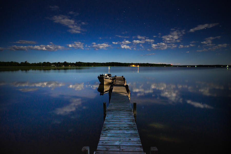 Midnight at Shady Shore on Moose Lake Minnesota Photograph by Alex Blondeau