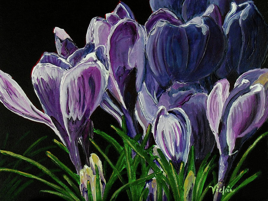 Midnight Crocus Painting by Vickie Warner