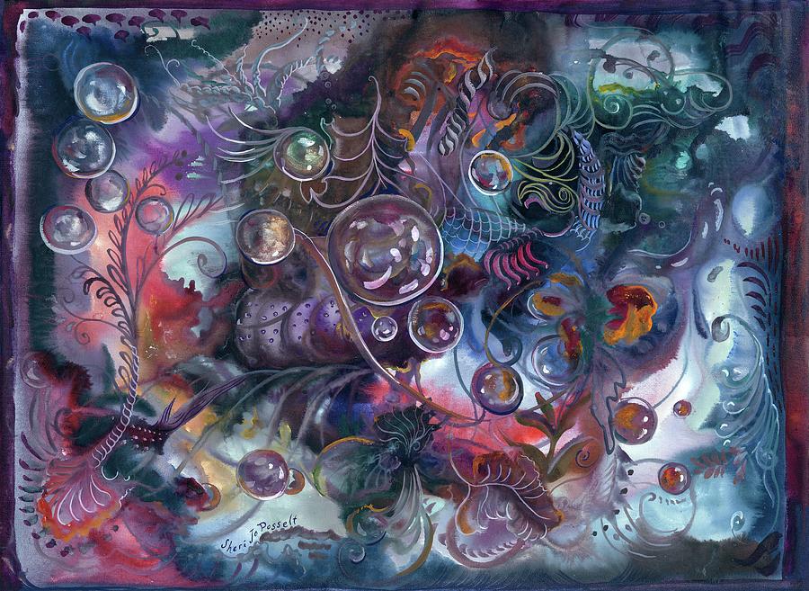 Midnight Dancing Bubbles Painting by Sheri Jo Posselt