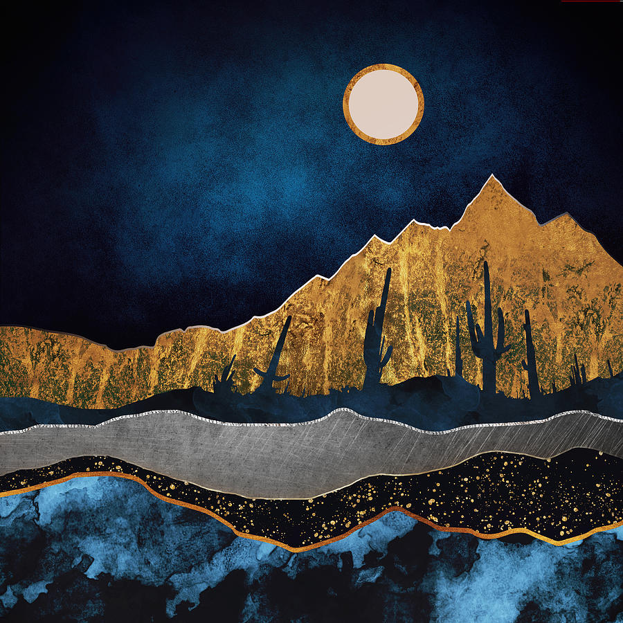 Mountain Digital Art - Midnight Desert Moon by Spacefrog Designs